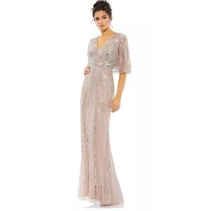 Mac Duggal 93583 Vintage Rose Wide Sleeve Sequin V-Neck Formal Gown Size 8 NWT
